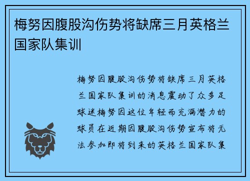 梅努因腹股沟伤势将缺席三月英格兰国家队集训